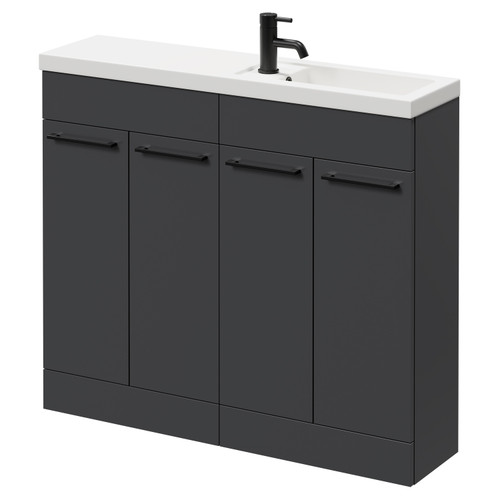 Napoli Combination Gloss Grey 1000mm Floor Standing Vanity Unit with Slimline 1 Tap Hole Basin and 4 Doors with Matt Black Handles Right Hand View