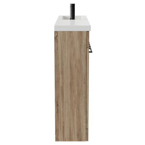 Napoli Combination Bordalino Oak 1000mm Floor Standing Vanity Unit with Slimline 1 Tap Hole Basin and 4 Doors with Matt Black Handles Side View