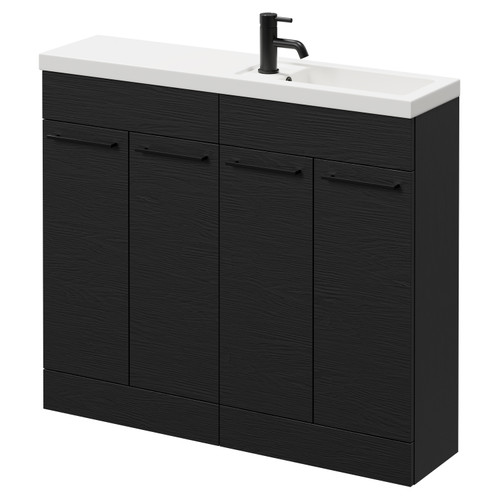 Napoli Combination Nero Oak 1000mm Floor Standing Vanity Unit with Slimline 1 Tap Hole Basin and 4 Doors with Matt Black Handles Right Hand View