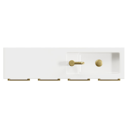 Napoli Combination Bordalino Oak 1000mm Floor Standing Vanity Unit with Slimline 1 Tap Hole Basin and 4 Doors with Brushed Brass Handles View from Top