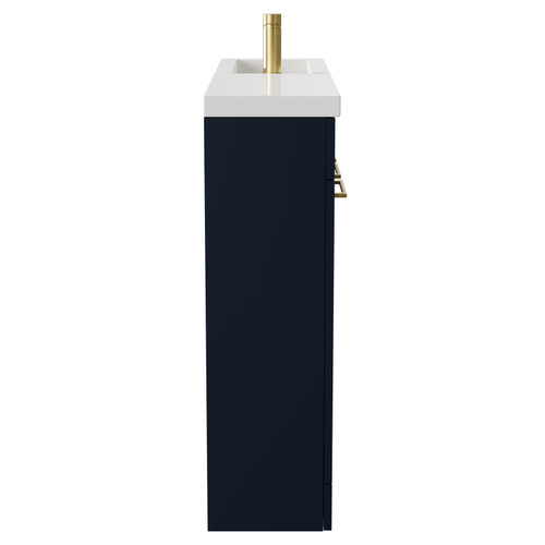 Napoli Combination Deep Blue 1000mm Floor Standing Vanity Unit with Slimline 1 Tap Hole Basin and 4 Doors with Brushed Brass Handles Side View
