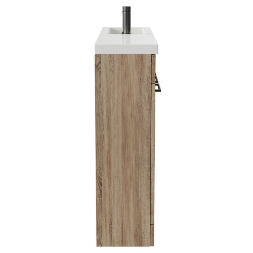 Napoli Combination Bordalino Oak 1000mm Floor Standing Vanity Unit with Slimline 1 Tap Hole Basin and 4 Doors with Gunmetal Grey Handles Side View