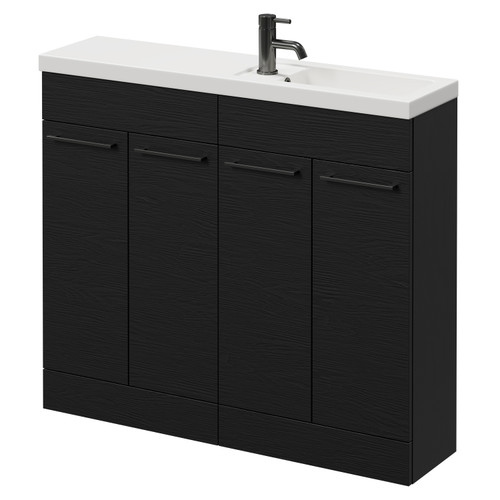 Napoli Combination Nero Oak 1000mm Floor Standing Vanity Unit with Slimline 1 Tap Hole Basin and 4 Doors with Gunmetal Grey Handles Right Hand View