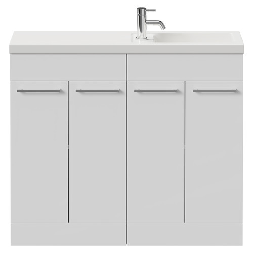 Napoli Combination Gloss White 1000mm Floor Standing Vanity Unit with Slimline 1 Tap Hole Basin and 4 Doors with Chrome Handles Front View