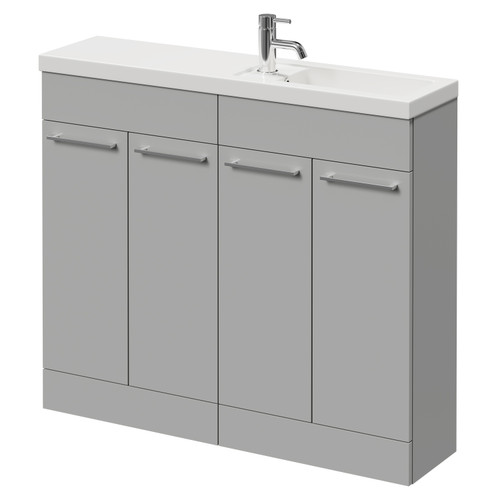 Napoli Combination Gloss Grey Pearl 1000mm Floor Standing Vanity Unit with Slimline 1 Tap Hole Basin and 4 Doors with Chrome Handles Right Hand View