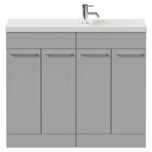 Napoli Combination Gloss Grey Pearl 1000mm Floor Standing Vanity Unit with Slimline 1 Tap Hole Basin and 4 Doors with Chrome Handles Front View