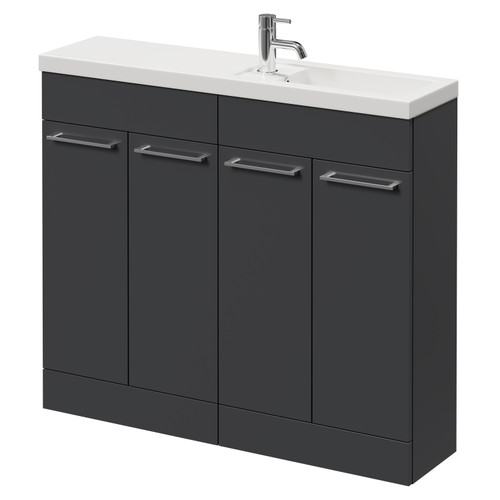 Napoli Combination Gloss Grey 1000mm Floor Standing Vanity Unit with Slimline 1 Tap Hole Basin and 4 Doors with Chrome Handles Right Hand View