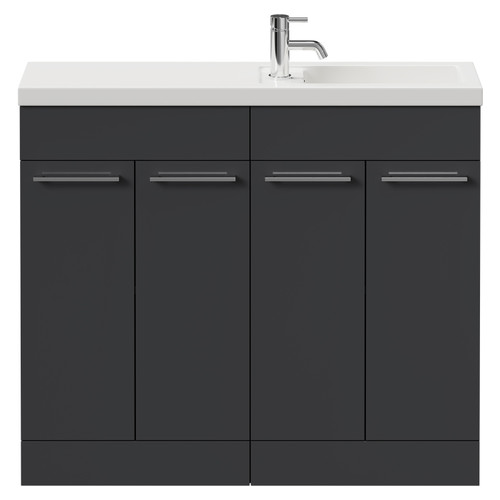 Napoli Combination Gloss Grey 1000mm Floor Standing Vanity Unit with Slimline 1 Tap Hole Basin and 4 Doors with Chrome Handles Front View