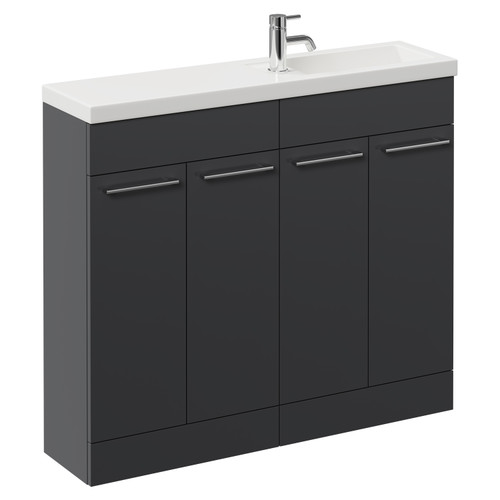 Napoli Combination Gloss Grey 1000mm Floor Standing Vanity Unit with Slimline 1 Tap Hole Basin and 4 Doors with Chrome Handles Left Hand View