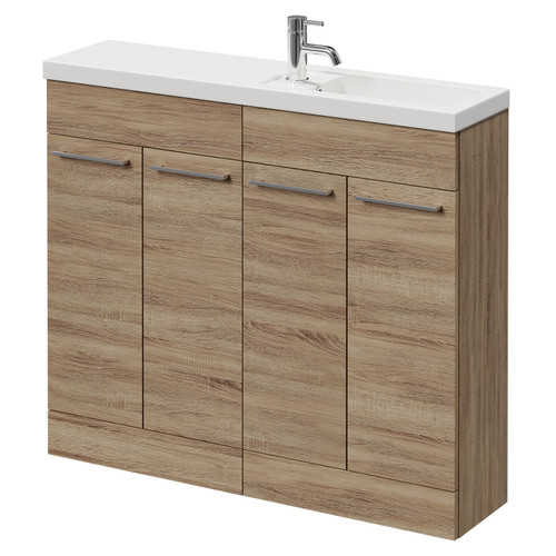Napoli Combination Bordalino Oak 1000mm Floor Standing Vanity Unit with Slimline 1 Tap Hole Basin and 4 Doors with Chrome Handles Right Hand View