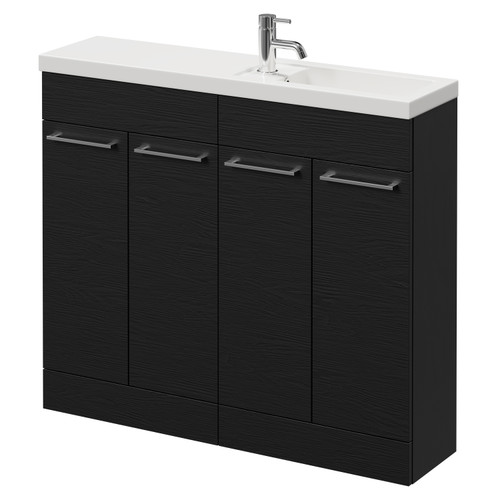 Napoli Combination Nero Oak 1000mm Floor Standing Vanity Unit with Slimline 1 Tap Hole Basin and 4 Doors with Chrome Handles Right Hand View