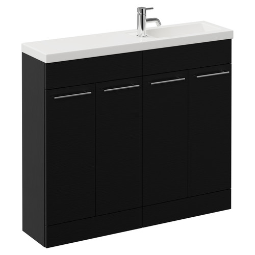 Napoli Combination Nero Oak 1000mm Floor Standing Vanity Unit with Slimline 1 Tap Hole Basin and 4 Doors with Chrome Handles Left Hand View