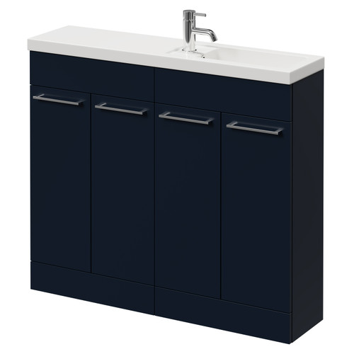 Napoli Combination Deep Blue 1000mm Floor Standing Vanity Unit with Slimline 1 Tap Hole Basin and 4 Doors with Chrome Handles Right Hand View