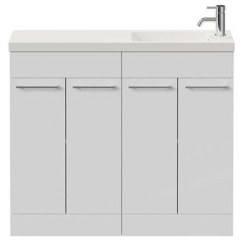 Napoli Combination Gloss White 1000mm Floor Standing Vanity Unit with Slimline 1 Tap Hole Round Basin and 4 Doors with Chrome Handles Front View