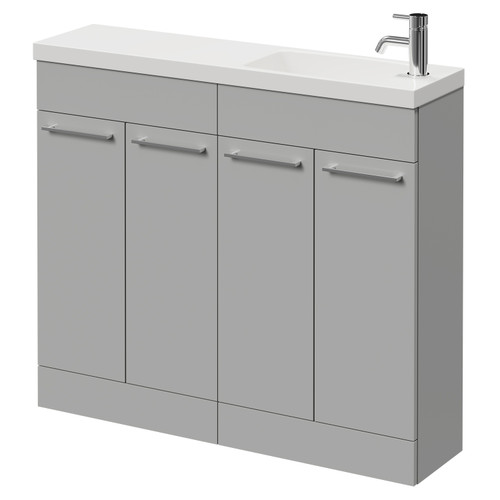 Napoli Combination Gloss Grey Pearl 1000mm Floor Standing Vanity Unit with Slimline 1 Tap Hole Round Basin and 4 Doors with Chrome Handles Right Hand View