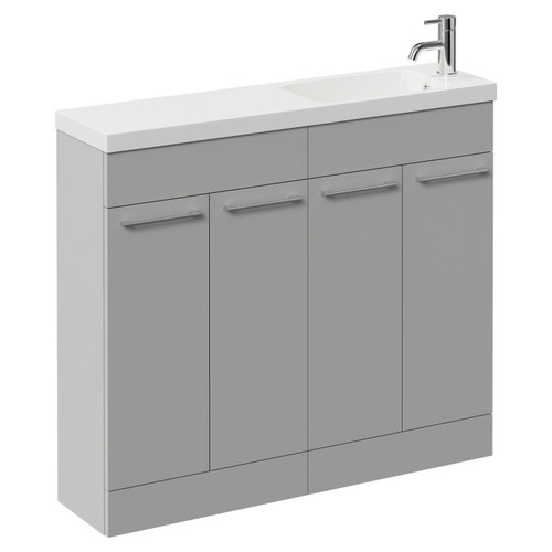 Napoli Combination Gloss Grey Pearl 1000mm Floor Standing Vanity Unit with Slimline 1 Tap Hole Round Basin and 4 Doors with Chrome Handles Left Hand View
