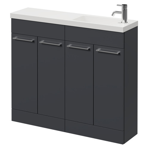 Napoli Combination Gloss Grey 1000mm Floor Standing Vanity Unit with Slimline 1 Tap Hole Round Basin and 4 Doors with Chrome Handles Right Hand View