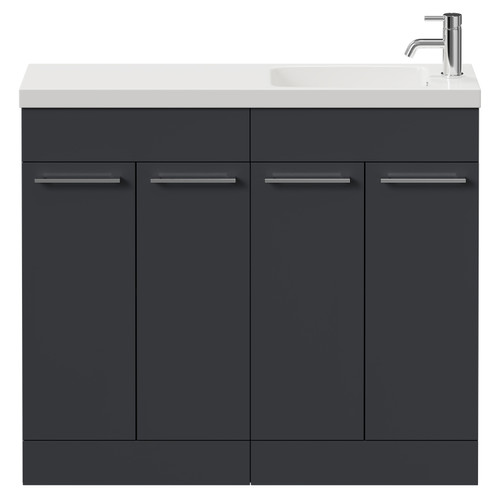 Napoli Combination Gloss Grey 1000mm Floor Standing Vanity Unit with Slimline 1 Tap Hole Round Basin and 4 Doors with Chrome Handles Front View