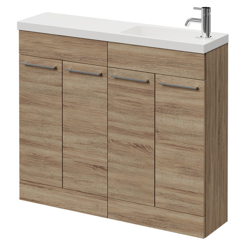 Napoli Combination Bordalino Oak 1000mm Floor Standing Vanity Unit with Slimline 1 Tap Hole Round Basin and 4 Doors with Chrome Handles Right Hand View