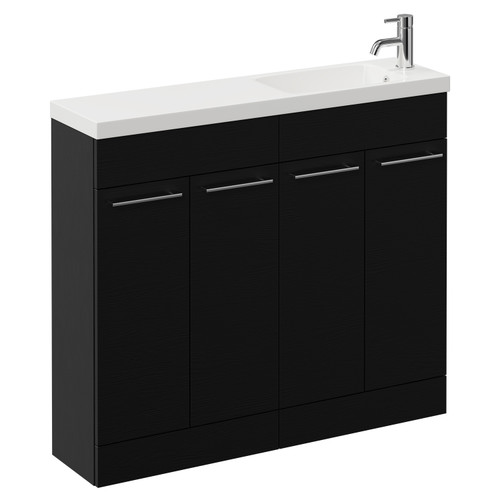 Napoli Combination Nero Oak 1000mm Floor Standing Vanity Unit with Slimline 1 Tap Hole Round Basin and 4 Doors with Chrome Handles Left Hand View
