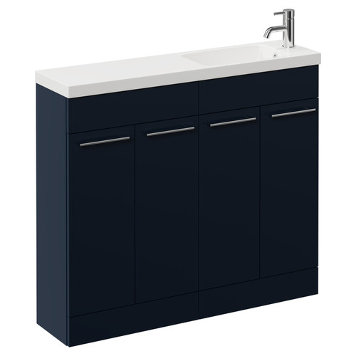 Napoli Combination Deep Blue 1000mm Floor Standing Vanity Unit with Slimline 1 Tap Hole Round Basin and 4 Doors with Chrome Handles Left Hand View