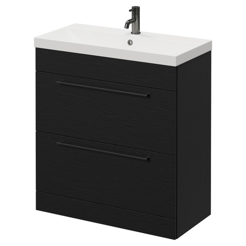 Napoli Nero Oak 800mm Floor Standing Vanity Unit with 1 Tap Hole Slim Edge Basin and 2 Drawers with Gunmetal Grey Handles Right Hand View