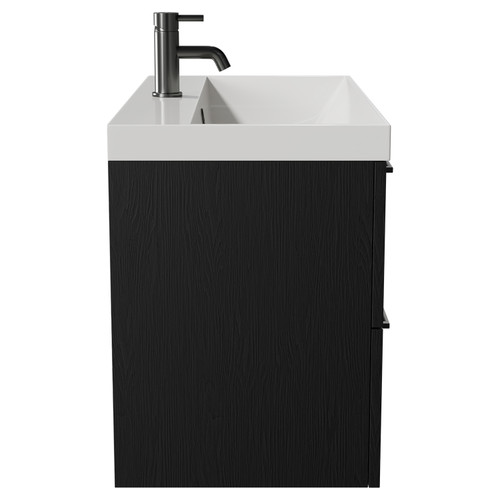 Napoli Nero Oak 800mm Wall Mounted Vanity Unit with 1 Tap Hole Slim Edge Basin and 2 Drawers with Gunmetal Grey Handles Side View