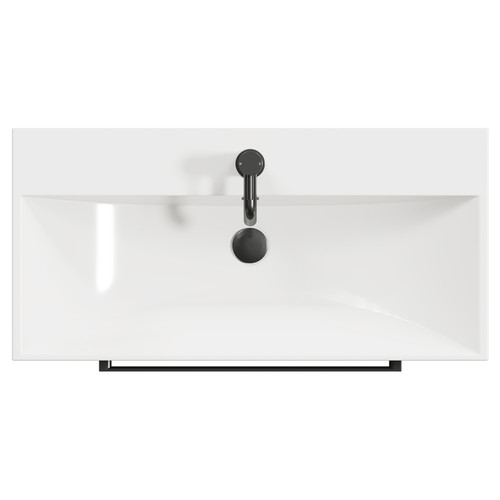Napoli Olive Green 800mm Floor Standing Vanity Unit with 1 Tap Hole Slim Edge Basin and 2 Drawers with Gunmetal Grey Handles View from Top