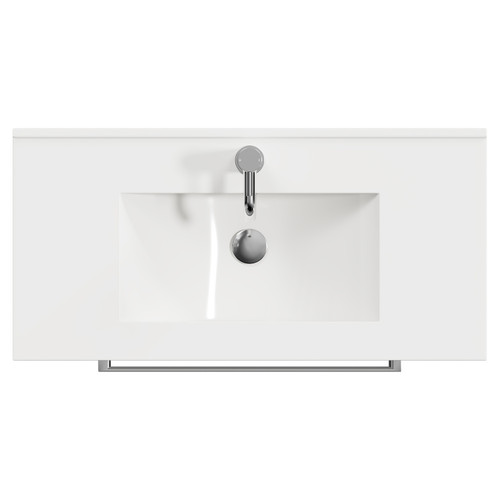 Napoli Gloss White 800mm Wall Mounted Vanity Unit with 1 Tap Hole Minimalist Basin and 2 Drawers with Chrome Handles View from Top