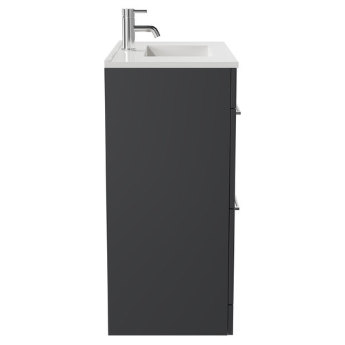 Napoli Gloss Grey 800mm Floor Standing Vanity Unit with 1 Tap Hole Minimalist Basin and 2 Drawers with Chrome Handles Side View