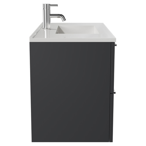 Napoli Gloss Grey 800mm Wall Mounted Vanity Unit with 1 Tap Hole Minimalist Basin and 2 Drawers with Chrome Handles Side View
