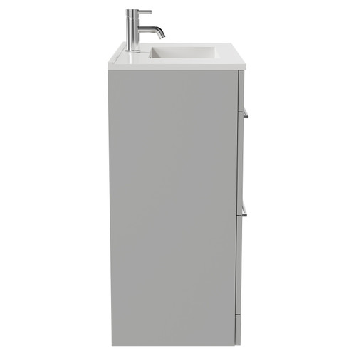 Napoli Gloss Grey Pearl 800mm Floor Standing Vanity Unit with 1 Tap Hole Minimalist Basin and 2 Drawers with Chrome Handles Side View