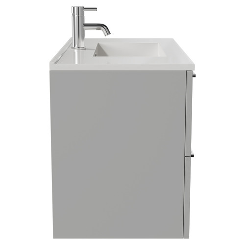 Napoli Gloss Grey Pearl 800mm Wall Mounted Vanity Unit with 1 Tap Hole Minimalist Basin and 2 Drawers with Chrome Handles Side View