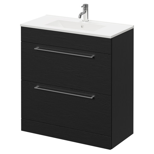 Napoli Nero Oak 800mm Floor Standing Vanity Unit with 1 Tap Hole Minimalist Basin and 2 Drawers with Chrome Handles Right Hand View