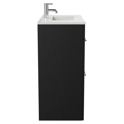 Napoli Nero Oak 800mm Floor Standing Vanity Unit with 1 Tap Hole Minimalist Basin and 2 Drawers with Chrome Handles Side View