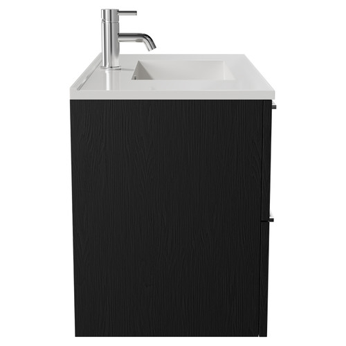 Napoli Nero Oak 800mm Wall Mounted Vanity Unit with 1 Tap Hole Minimalist Basin and 2 Drawers with Chrome Handles Side View
