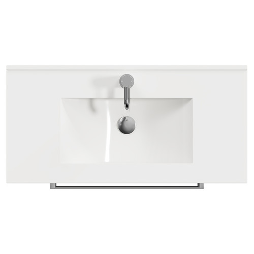 Napoli Nero Oak 800mm Wall Mounted Vanity Unit with 1 Tap Hole Minimalist Basin and 2 Drawers with Chrome Handles View from Top