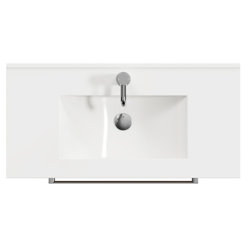 Napoli Bordalino Oak 800mm Floor Standing Vanity Unit with 1 Tap Hole Minimalist Basin and 2 Drawers with Chrome Handles View from Top
