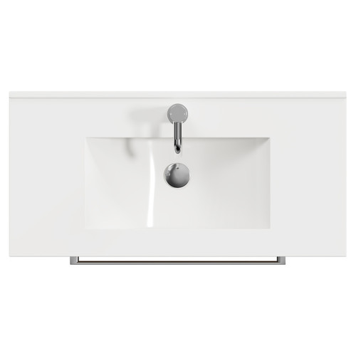 Napoli Bordalino Oak 800mm Wall Mounted Vanity Unit with 1 Tap Hole Minimalist Basin and 2 Drawers with Chrome Handles View from Top