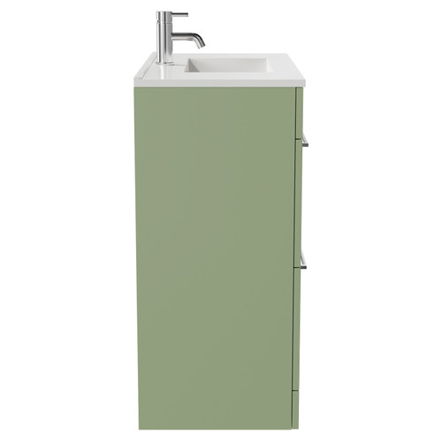 Napoli Olive Green 800mm Floor Standing Vanity Unit with 1 Tap Hole Minimalist Basin and 2 Drawers with Chrome Handles Side View