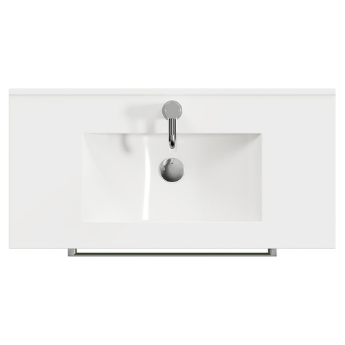 Napoli Olive Green 800mm Floor Standing Vanity Unit with 1 Tap Hole Minimalist Basin and 2 Drawers with Chrome Handles View from Top