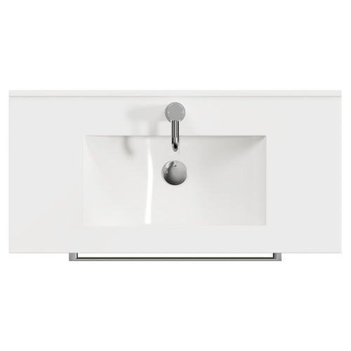 Napoli Olive Green 800mm Wall Mounted Vanity Unit with 1 Tap Hole Minimalist Basin and 2 Drawers with Chrome Handles View from Top