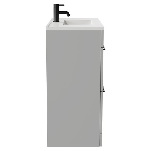 Napoli Gloss Grey Pearl 800mm Floor Standing Vanity Unit with 1 Tap Hole Minimalist Basin and 2 Drawers with Matt Black Handles Side View