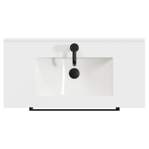 Napoli Gloss Grey Pearl 800mm Wall Mounted Vanity Unit with 1 Tap Hole Minimalist Basin and 2 Drawers with Matt Black Handles View from Top