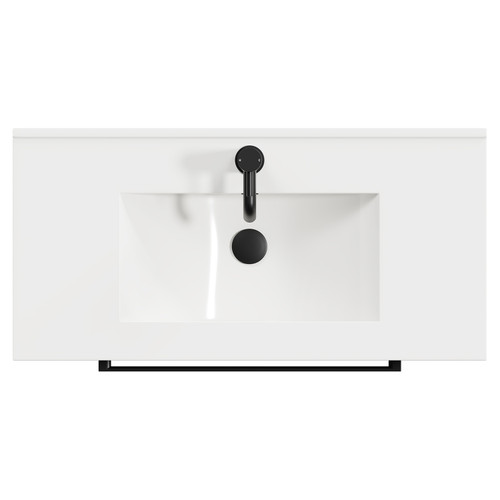 Napoli Nero Oak 800mm Floor Standing Vanity Unit with 1 Tap Hole Minimalist Basin and 2 Drawers with Matt Black Handles View from Top