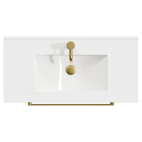 Napoli Gloss White 800mm Floor Standing Vanity Unit with 1 Tap Hole Minimalist Basin and 2 Drawers with Brushed Brass Handles View from Top
