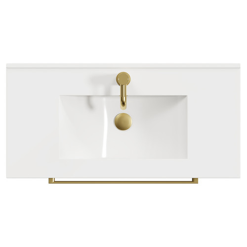 Napoli Gloss White 800mm Wall Mounted Vanity Unit with 1 Tap Hole Minimalist Basin and 2 Drawers with Brushed Brass Handles View from Top