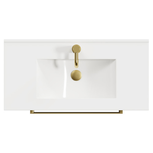 Napoli Gloss Grey 800mm Floor Standing Vanity Unit with 1 Tap Hole Minimalist Basin and 2 Drawers with Brushed Brass Handles View from Top