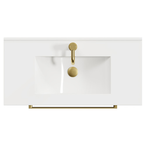 Napoli Gloss Grey 800mm Wall Mounted Vanity Unit with 1 Tap Hole Minimalist Basin and 2 Drawers with Brushed Brass Handles View from Top