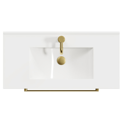 Napoli Gloss Grey Pearl 800mm Floor Standing Vanity Unit with 1 Tap Hole Minimalist Basin and 2 Drawers with Brushed Brass Handles View from Top